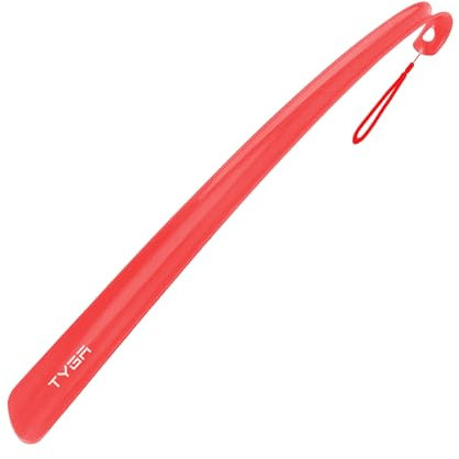 Tyga Chausse-pied à long manche 43 cm de long - Chausse-pied en plastique pour homme et femme avec prise en main confortable - Chausse-pied flexible pour personnes âgées, Rouge, Pack of 1