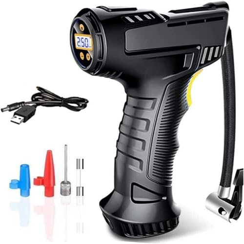 Onlinestore Portable Tyre Inflator Air Compressor 12V 120W USB Rechargeable Cordless Electric Digital Tire Pump with LED Light and with 3 Nozzles 150PSI Handheld Car Tyre Pump Cars Bicycles