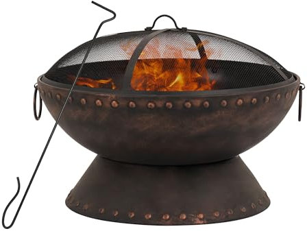 66 cm Feuerstelle für den Außenbereich, tragbare Feuerstelle mit rauchreduzierender Schale, Holzfeuerstelle für draußen mit Feuerschürhaken, Deckel & Holzrost