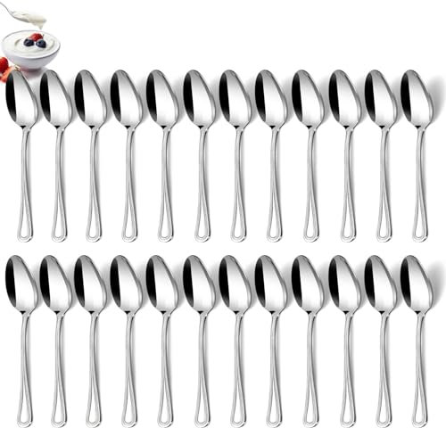 Hunnycook Lot de 24 cuillères à café en acier inoxydable avec bord perlé, 13,9 cm, cuillères à expresso, petites cuillères, cuillères à dessert pour la maison et la salle à manger, passe au