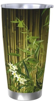 VducK Tasse de voyage de 591 ml avec couvercle étanche, réutilisable, motif fleurs de bambou chinois, tasse à café de voyage pour chaud et froid