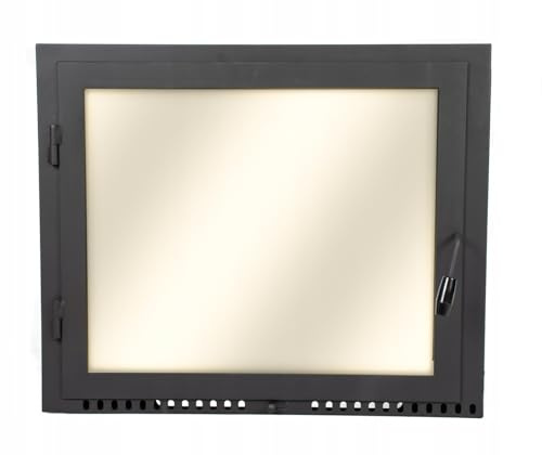 Kamintur 62x48 cm Pizzaofentür | Ofentür mit Hitzebeständiges Glass | Stahltür Mit Flansch | Scharniere Auf der linken | Backofentür Das Türchen zum Ofen Kamin | 620 x 480 mm