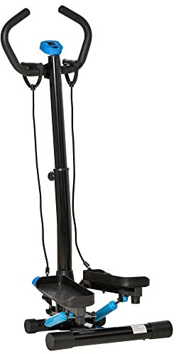 HOMCOM Stepper con Manubrio Regolabile, Impugnature Antiscivolo ed Elastici, Step Fitness con Monitor LCD per Casa e Palestra, Blu e Nero