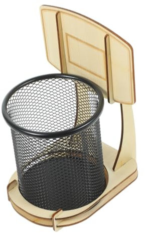 DIYEAH Basketball Stand Pen Holder Basketball Cups Desktop Pencil Organizer Flatware Bedside Rubbish Bin Vanity Waste Bin Pencil Holder for Desk Pen Cups Office Cute Makeup Brush Wooden