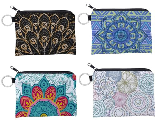 Spldsun 4 Pcs Mini Porte Monnaie En Toile, Petite Pochette Tissu, Floral Porte Monnaie, pour Ranger La Monnaie, Les PièCes De Monnaie Ou Les CosméTiques (12 X 9,5 Cm)