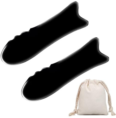 Echtes Büffelhorn Gua Sha Massagegerät - 2 Stück, Buffalo Horn Gua Sha Guasha Massage Tool Board, Gesichtsmassagestein Gua Sha