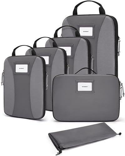 BAGSMART Packwürfel Kompression, Compression Packing Cube, 6 Stück Gepäck Koffer Organizer für Rucksack, Packtaschen Kleidertaschen für Reiseorganizer (Grau, 6 Stück)