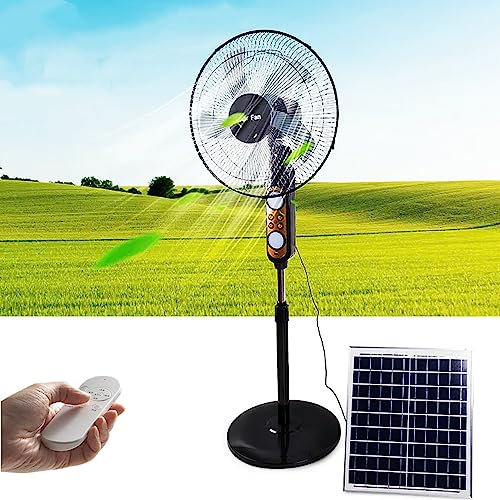 WTTTTW Ventiladores solares de Pedestal Recargables con Control Remoto y luz, Ventilador de pie oscilante con Panel Solar con Puerto USB, Ventilador de Piso para Exteriores