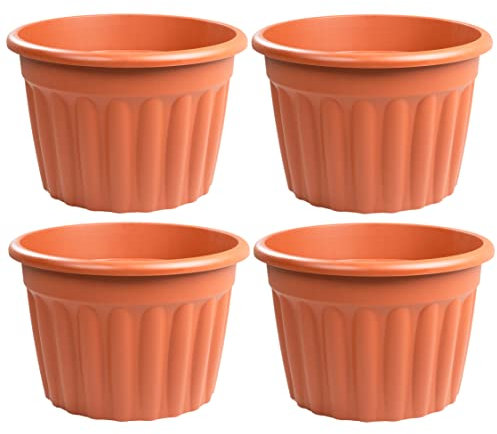Set of 4 - 60cm Extra Large Terracotta Traditional Round Plastic Planter 69L Capacity Garden Pot Indoor/Outdoor Plant Pot Weather Resistant, Lightweight Patio, Balcony Flower Plant Pot (Terracotta)