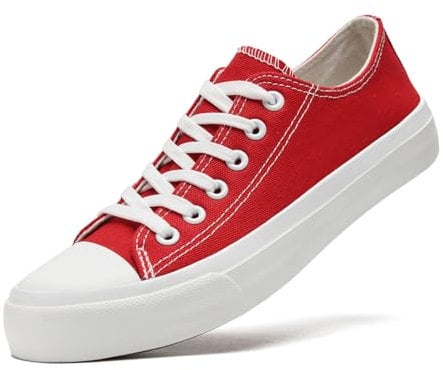 sharllen Ladies Canvas Shoes Women, Unisex Lace up Plimsolls Pumps Low Top Trainers for Men Casual Sneakers Canvas Plimsoles Flat Shoes(red 250)