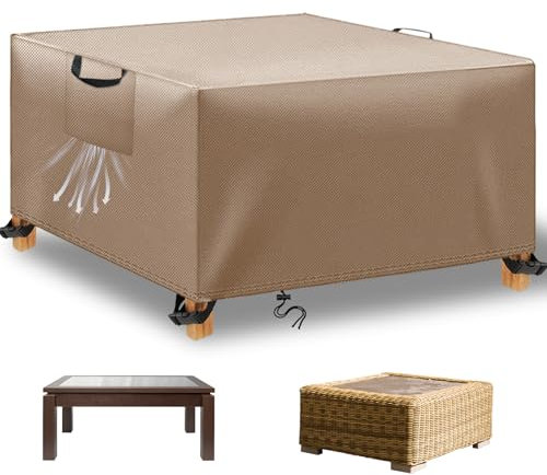 BHFRGAS Garden Furniture Covers Waterproof 420D Oxford Fabric Outdoor Patio Furniture Covers for Rattan Garden Table Chair Sofa，Khaki（250x250x90 CM）