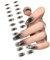 RDNKVB 24 pièces de faux ongles, enfants, noir et blanc, pour presser, moyen longueur, brillant, étoiles, lune, designs blush, acrylique artificielle (gris, noir, blanc, argent)