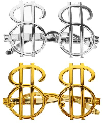 DEARMAMY Goldene Dollarzeichen- 2 Stück Gold-Silber-Geldbrille Für Erwachsene Lustige Party- Neuartige Brille Für Halloween-Kostüm Hip-Hop -Requisiten Zubehör