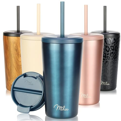 Milu Thermobecher 500ml - 100% Auslaufsicher - Edelstahl Kaffeebecher to go isoliert mit Strohhalm hält 10h heiß / 20h kalt, BPA-frei (Grün, 500ml)