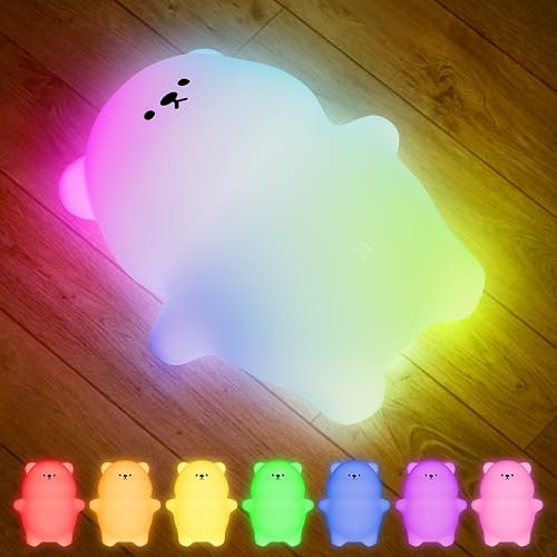 MUMUQ Bär Nachtlicht Kinder, Stilllicht Nachtlicht Baby 8 Farben Lichtwechsel Silikon Niedlich-Lampe, 3 Level Dimmbar mit Timer Nachttischlampe, Wiederaufladbares Nachttischlampe Kinder Nachtlampe