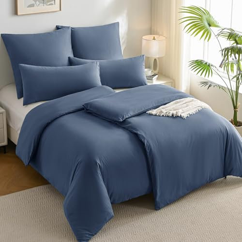 JELLYMONI Bettwäsche 135x200 Baumwolle 4-Teilig Bettwäsche-Sets Blau Oeko-Tex 100% Gewaschene Baumwolle 2 Bettbezüge mit Reißverschluss und 2 Kissenbezüge 40X80 mit Umschlag Weich 4tlg. Bettwäsche