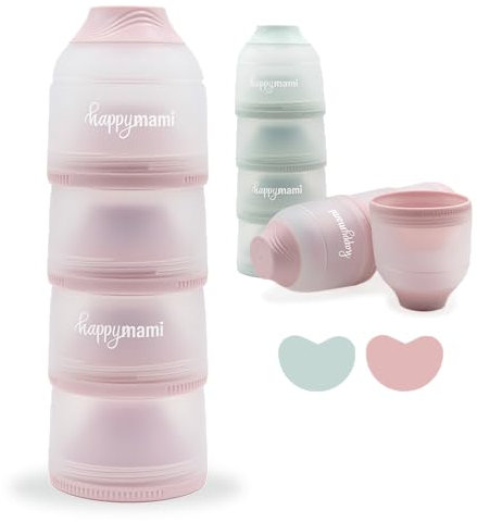 Milchpulver-Portionierer oder Getreidedosierer, Farbe Pastell-Aquamarin, 4 tragbare Fächer mit je 360 ml, leicht zu transportieren, einfache Öffnung, antihaftbeschichtete Innenfläche. (Seidenrosa)