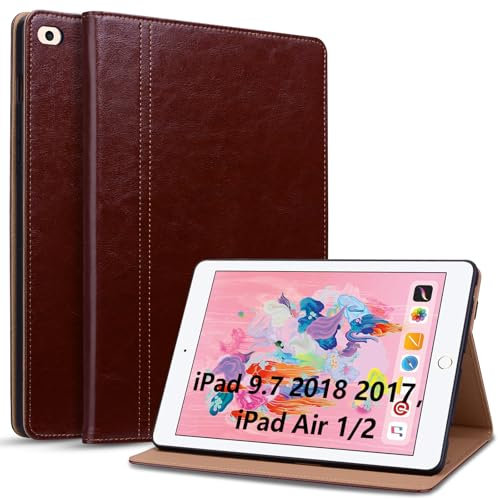Cicili Coque pour iPad 6ème/5ème Génération 9.7 Pouces 2018/2017, Étui pour iPad Air 2 / iPad Air Tablette avec Veille/Réveil Automatique et Support Housse de Protection en Cuir PU, Marron