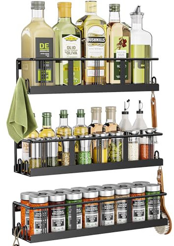 Bunoxea Gewürzregal, wandmontiert, platzsparender Gewürz-Organizer für Gewürzgläser und Gewürze, zum Aufhängen von Gewürzdosen oder Gewürzen, zum Aufhängen von Gewürzen, Küchenschrank oder