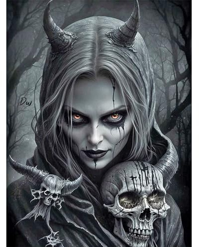 SHEGZHUC 40x50cm Diamond Painting Gothic Frau Totenkopf Skull Horror Mosaik Diamant Malerei Kunst Stickerei Kreuzstich Bilder Geschenk Wanddekoration