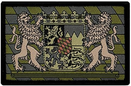 Café Viereck ® Bundesland Patch Bayern Wappen Patch – Hochwertiges gewebtes Staatswappen mit Klettrückseite – Bayern Hoheitsabzeichen – 7,5 x 5 cm – Oliv