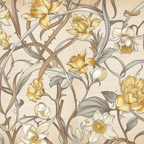 LZH-LP Flower Self Adhesive Wallpaper Golden Silver Floral Peel and Stick Contact Paper, 44x600CM Vines Weaving Removable Decorative Film