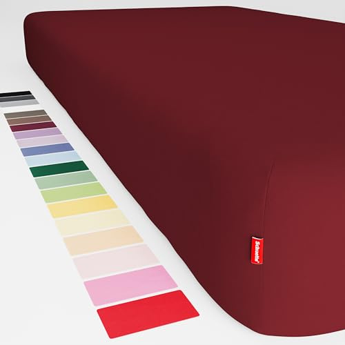 Schuette® Spannbettlaken 90x200cm 100% Baumwolle, Burgunderrot, bis 20cm | Blickdicht, Faltenfrei, gegen Geruch, gegen Einlaufen, 100% Superfluff Baumwolle, Bettlaken, Laken, Betttuch, Spannbetttuch