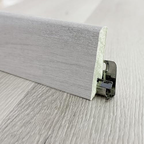 Sockelleiste für Vinylboden Eiche Premium Braun - Höhe: 58 mm Tiefe: 18 mm Länge: 2400 mm - WASSERFEST verleimt - (Eiche Rustique weiß, 240 cm | Sockelleiste)