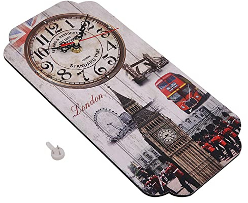KIMISS Wanduhr, Europäische Retro Walluhr London Home MDF Retro Rechteckige Relojes de Parierte Uhr Wohnzimmer Dekoration Bar Shop Dekoration Antiquitäten mit Muster für