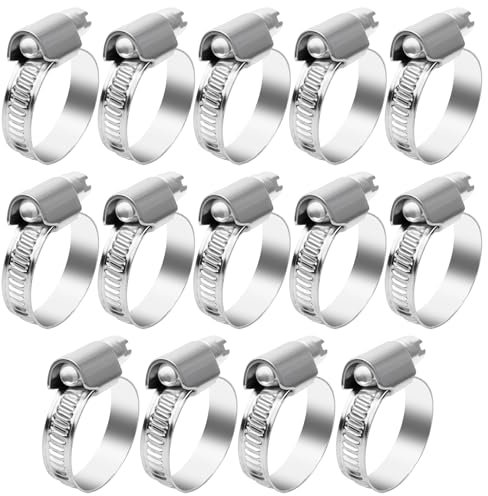 YFLeomry Abrazaderas de manguera de acero inoxidable, 14 unidades, 16-27 mm, juego de abrazaderas de manguera de acero inoxidable, abrazaderas universales para agua, aire, mangueras de