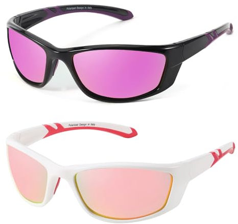LVIOE 2PC Sportbrille Damen Polarisiert Sonnenbrillen Fahrradbrille mit Umhüllendes Design und UV400 Schutz