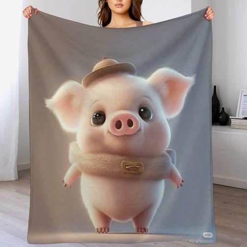 süßes Schwein Kuscheldecke Flauschig Decke, Flannel Weiche Sofadecke, Fleecedecke, Wohndecke - Pflegeleicht - Warm (140×180cm)