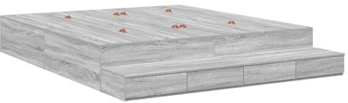 vidaXL Stauraumbettgestell Grau Sonoma 180X200 cm Holzwerkstoff Mit vielen Schubladen Modernes Design Einfache Montage