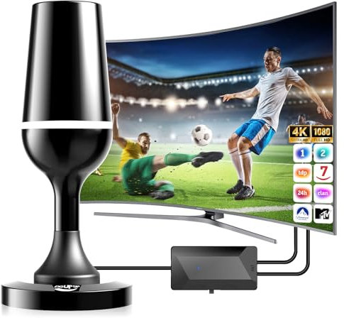 DGUPSP Antenna para TV, Antena Portátil de Interior al Aire Libre Equipado con Base Magnética y Amplificador de señal, 360 ° de Recepción 260KM Recepción a Larga Distancia - All TVs