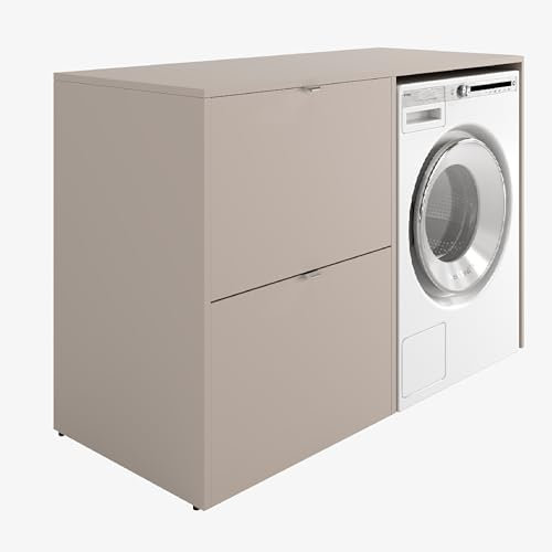 PLATAN ROOM Waschmaschinenschrank 130 cm breit mit Schrank Überbauschrank Waschmaschine oder Wäschetrockner Schrank für Bad (mit Schrank, Kaschmir)