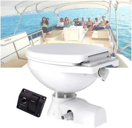 ZEEKYFOR 12 V Elektrische Marinetoilette, Horizontal, Leiser, Kompakter Bootstoilettenkopf für Boote, Yachten, Wohnmobile, Camper