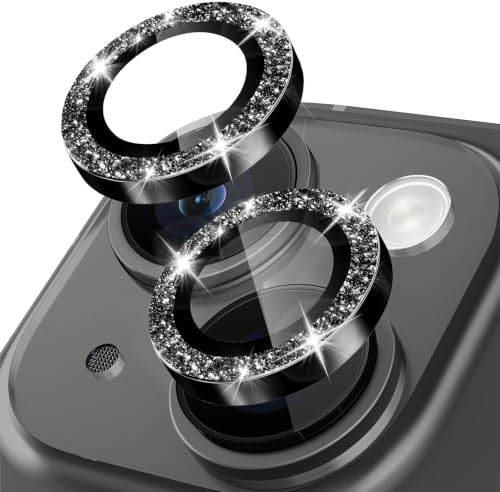 Happtkey Protection D'objectif pour iPhone 13, Anneau Métallique en Alliage D'aluminium Pailleté, Protection D'écran en Verre Trempé 9H, HD de Luxe Décoration Téléphonique