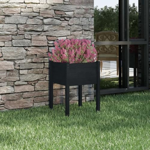 HaoChrymec Pflanzkübel Schwarz with Massivholz Kiefer, Hochbeet für Garten, Balkon Pflanzkasten Outdoor, Blumentopf Schwarz, 50x50x70 cm