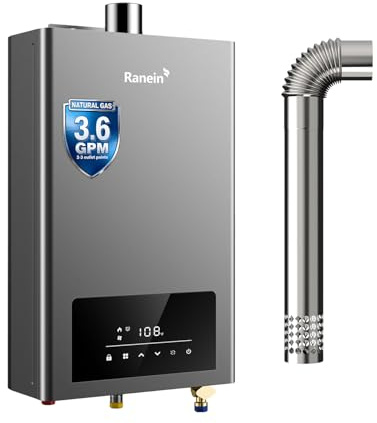 GEN II Ranein Natural Gas Tankless Water Heater Max 3.6 GPM, 80,000 BTU Indoor On Demand Instant Hot Water Heater with LED Temperature Control Panel