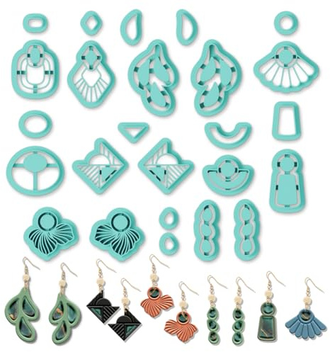 ORIGACH 25 Stück Edelsteinform Polymer Clay Ausstecher Ohrringe | Polymer Clay Cutters Mit Aufbewahrungsbox Geometrische Modelliermasse-Ausstecher für Schmuckherstellung DIY Ohrringe