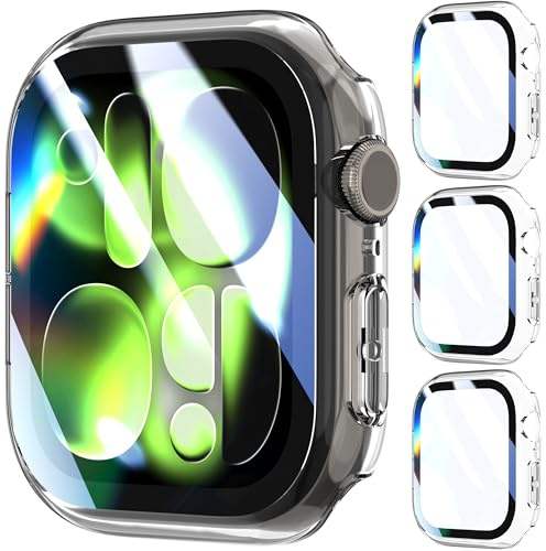 3 Pièces Dur PC 360° Coque Protection Compatible avec Apple Watch Series 10/11 42mm Protection Écran Verre trempé 9H Intégré,Résistant Aux Rayures,Match Précis Case pour iWatch 42mm,Transparent