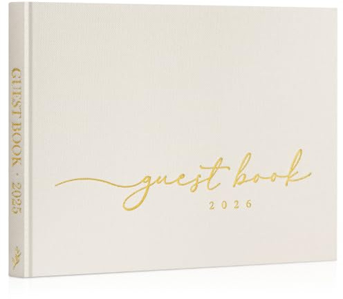 Lanpn Gästebuch Hochzeit 2026 mit 108 Leeren Seiten, Leinen Hochzeitsgästebuch, Hochzeitsbuch Hochzeitsempfang Gästebücher für Jubiläen Geburtstage Babyparty Taufe Anmeldungen & Fotos (Creme)