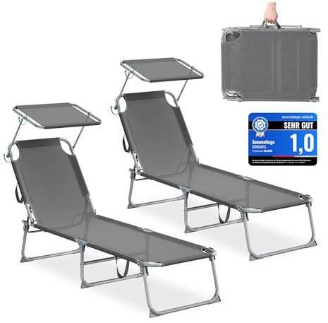 SONGMICS Sonnenliege klappbar, 2er Set, 189 x 53 x 28,5 cm, Gartenliege