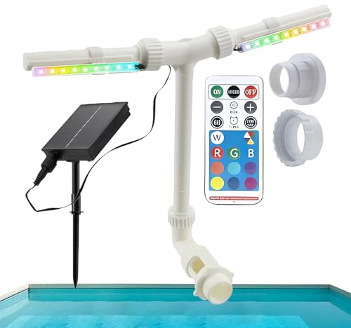 Fontaine de piscine à énergie solaire | Dispositif de cascade à double pulvérisation | avec télécommande et lumière LED réglable 7 couleurs | pour bassin, terrasse, décoration, jardin, fête
