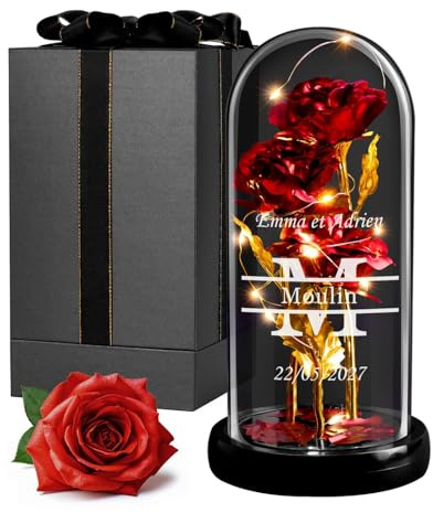 Maverton ewige Rose mit Licht personalisiert, Pärchen Geschenke | Infinity Rose in Glaskuppel, Hochzeitsgeschenke für Brautpaar, personalisierte Geschenke zum Hochzeitstag zur Hochzeit