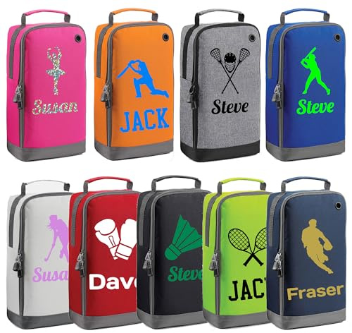 Personalised Boot Bag – Custom Name Sports Shoe Bag – Water-Resistant & Easy Clean – Colourful Design for Kids School PE, Football, Rugby, Dance, Badminton, Golf – Ideal for Boys & Girls (Black)