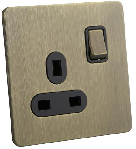 Square Edge Straight Knurled Switches and Sockets For Home Office Bedroom Kitchen Antique Brass（Single 13A Switched Socket）