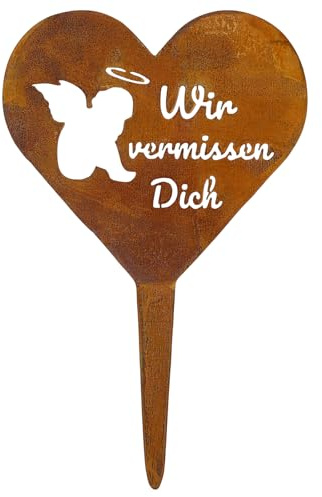 Grabschmuck Wetterfest, Herz Grabstecker Metall Stahl Rost Grabschmuck | mit Spruch Wir Vermissen Dich, Grab Deko, Grabdekoration Wetterfest Frostbeständig Grabschmucks zum Erinnerung Andenken Trau