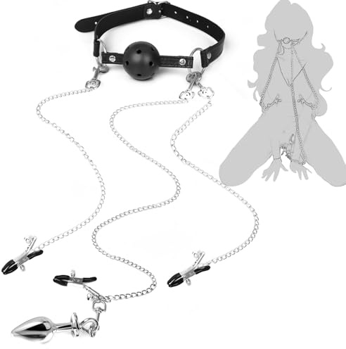 BDSM Sex Bondage with Mouth Gag Nipple Clamps Clitoral Clamps & Aanl Plug | Restraint Set for Sex Games Sex Toys for Men and Women Adult Sex Toy & Games for Couples Sex Toys Fetish Toys