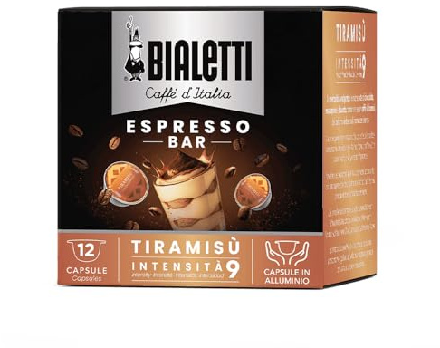 Bialetti Caffè d'Italia, Box da 12 Capsule, Gusto Tiramisù, Compatibili con Macchine Bialetti sistema chiuso, Capsule autoprotette in Alluminio